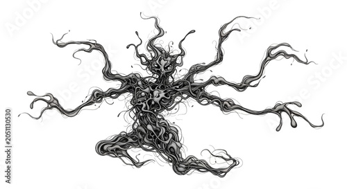 Fotografie Abstract entangled dark entity with multiple limbs and a menacing presence