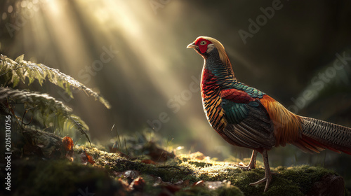 Colorful Pheasant Standing in the Forest Wilderness