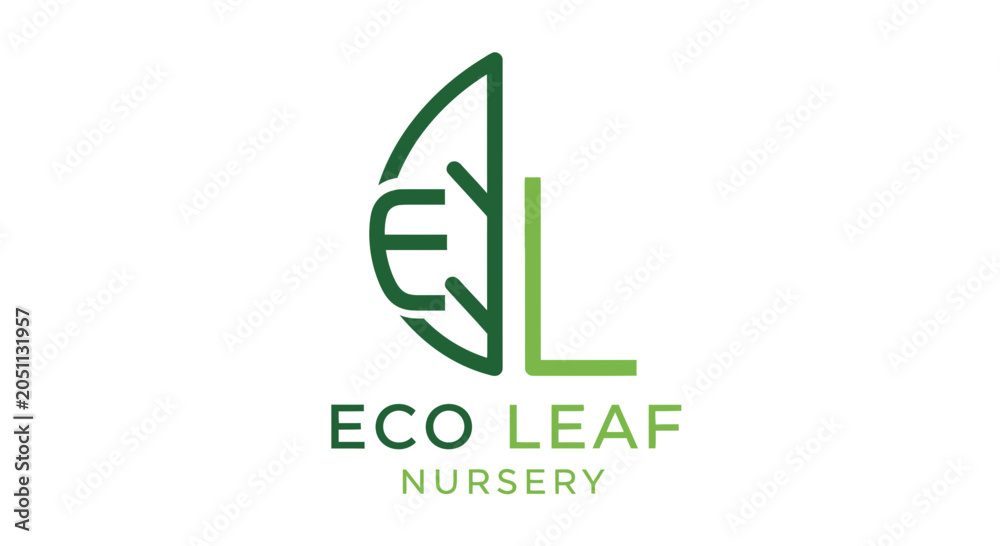 Fototapeta premium Eco leaf nursery logo modern green design for environmental branding