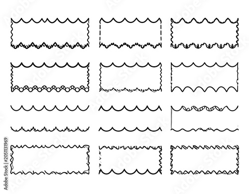A collection of 12 black and white wavy line border templates