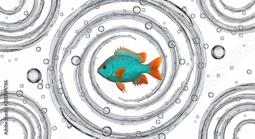 Tableau sur toile Vibrant tropical fish with striking blue and orange scales swimming gracefully