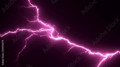 Animation of bright pink neon lightning bolts striking across a dark background