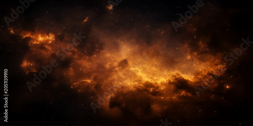 Canvastavla A dramatic abstract background of a fire in the dark night with bright orange fl