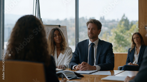 Personal injury plaintiff gives deposition at conference table, court reporter transcribing on stenography machine, defense attorney asking pointed questions, medical exhibit