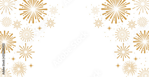 Foto Elegant gold fireworks and stars frame a clean white background