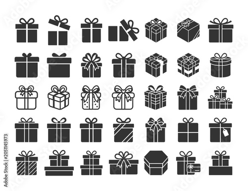 Present Gift Box Vector Illustration Set, Wrapped Gift Package Icons for Celebration and Holiday Design