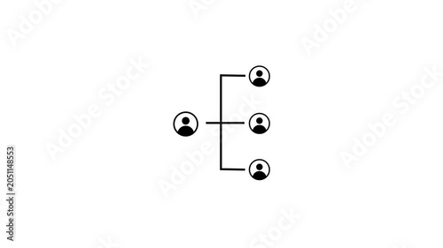 Minimalist social network connection diagram icon motion graphic on black background