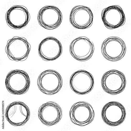 A collection of 12 hand-drawn circles with varying line widths