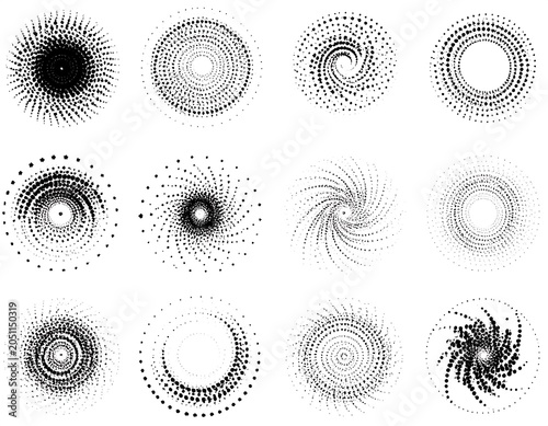 A collection of 12 intricate black circular designs on white background