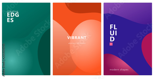 Set of three abstract posters with fluid shapes and vibrant gradient colors for modern design, social media, and web backgrounds