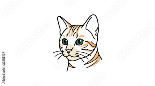 Cute Cat Portrait Illustration, Tabby Cat Face, Cartoon Style, White Background