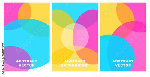 Schilderij op canvas Set of three abstract colorful vector backgrounds with overlapping circles and g