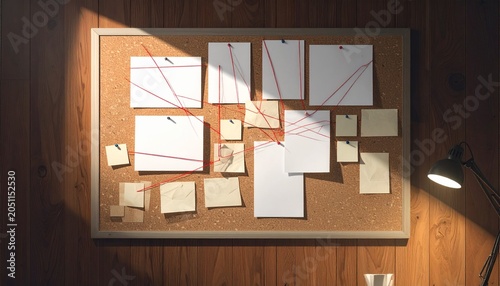 Detective Clue Corkboard with Red Strings