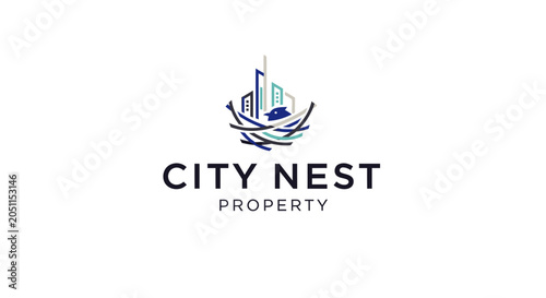 Modern city nest property logo design on white background symbol illustration