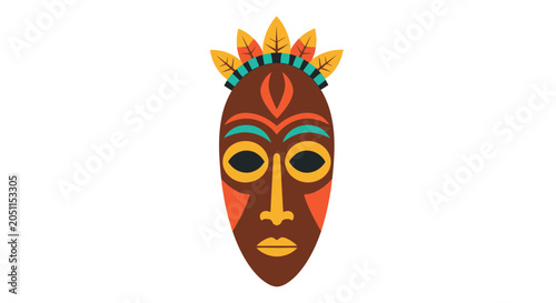 Stylized african mask illustration on white background for decorative designs