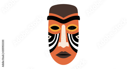 Stylized tribal mask illustration against white background for design