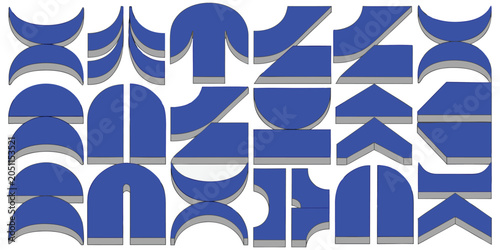 Abstract Blue Geometric Shapes and Minimalist Vector Design Elements - Set of Brutalist Icons, Y2K Aesthetic Graphics, and Bauhaus Style Assets,