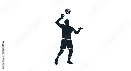 Volleyball player silhouette serving ball against white background