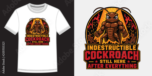 Photos Indestructible cockroach cartoon character graphic for t shirt design on white background