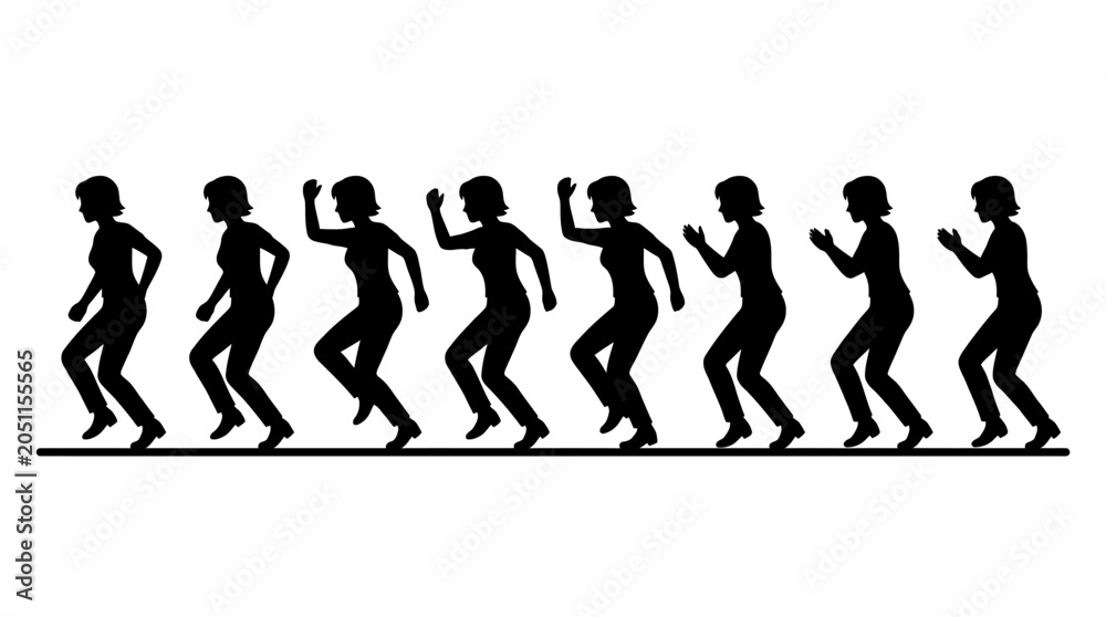 Fototapeta premium Silhouette of women dancing in a line.