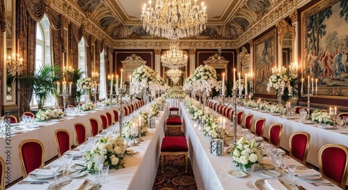 Luxurious formal dining room interior.