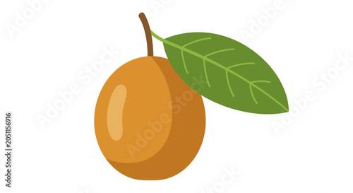 Isolated cartoon image of a ripe fruit with leaf for healthy eating concepts