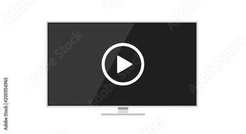 Modern television displaying play button symbol on white background