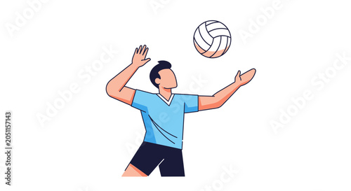 Volleyball player serving ball action illustrated in a clean minimal style
