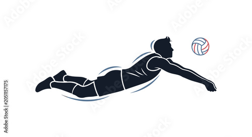 Volleyball player silhouette diving for the ball action graphic concept