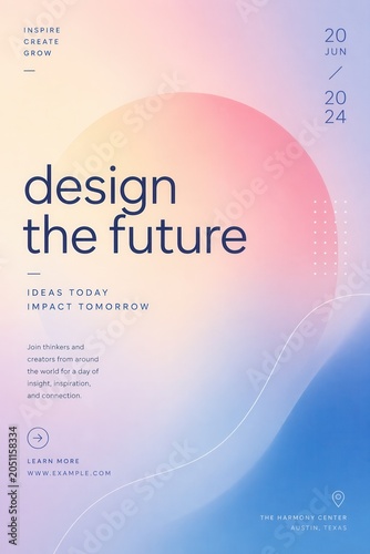 Modern pastel conference poster with soft gradient abstract waves and futuristic event typography