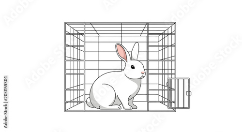 White rabbit in cage concept animal care confinement captivity illustration