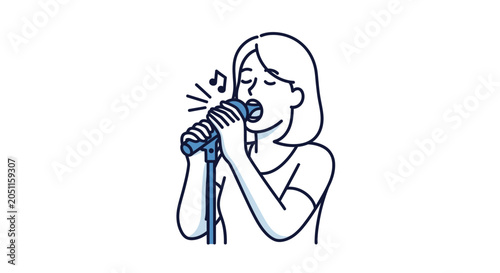 Woman singing into microphone isolated illustration vector art concept
