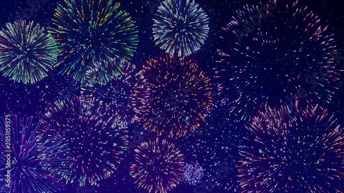 Vibrant New Year Fireworks Exploding Across the Night Sky for Holiday Celebration and Greetings Video