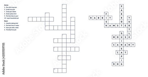 Tableau sur toile Crossword puzzle template with empty squares and clues on side