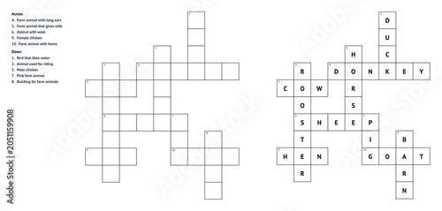 Crossword puzzles with clues and empty spaces for answers  