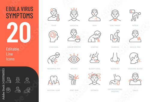 Εκτύπωση καμβά Ebola Virus Symptoms Line Editable Icons set