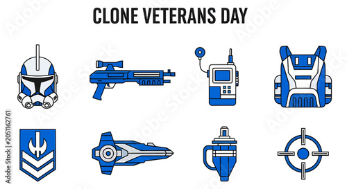 Принти на полотні Eight blue and white stylized icons related to Star Wars clones arranged in two