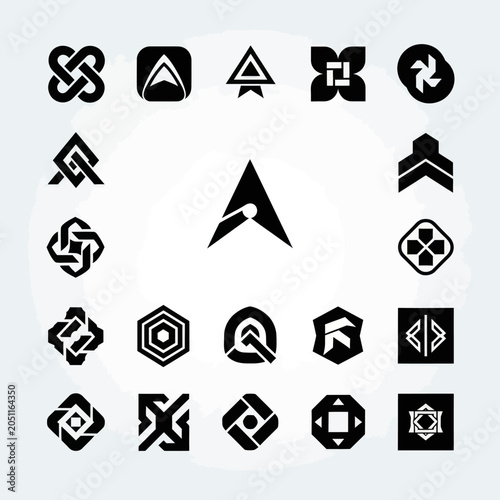 Abstract Geometric Logos and Icons Collection, Black and White Shapes, Modern Design