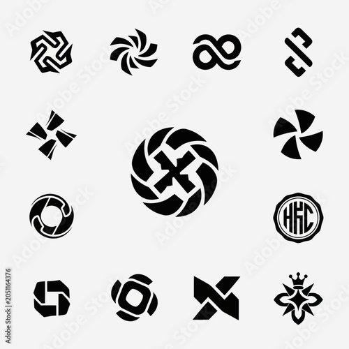 Abstract Geometric Logos and Icons Collection, Black and White Design Elements