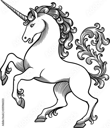 rearing unicorn outline ink illustration