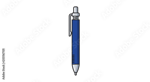 Blue Ballpoint Pen resting on a surface with a white background