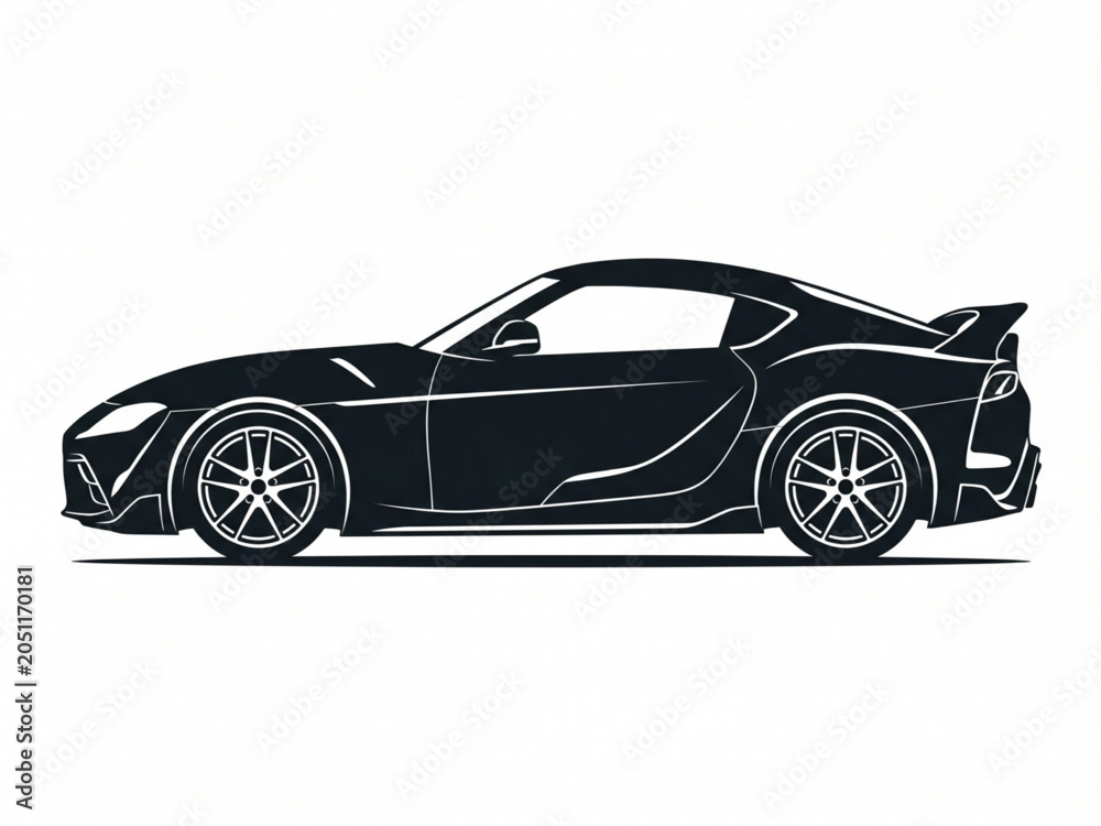 Obraz premium Modern Sports Car Silhouette Side View Vector Illustration Isolated on White
