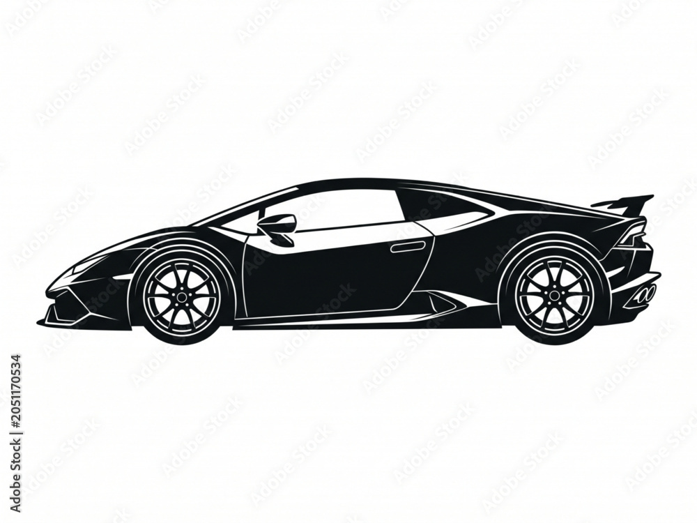 Fototapeta premium Exotic Supercar Silhouette Side View Luxury Sports Car Vector Illustration Isolated on White