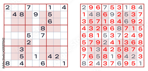 Canvas-taulu A vector grid for an expert-level Sudoku puzzle with solution and with additiona