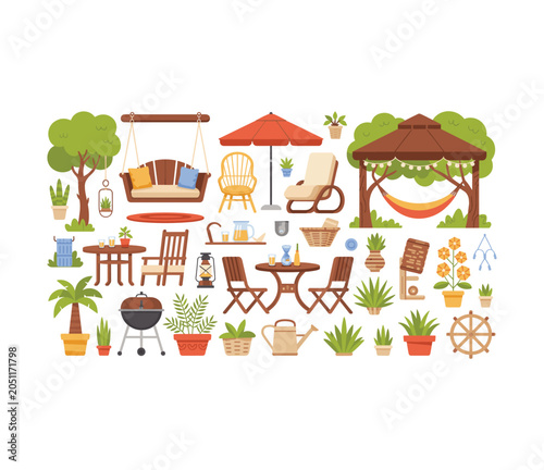 Valokuva Outdoor garden furniture collection with backyard patio decor, gazebo relaxation