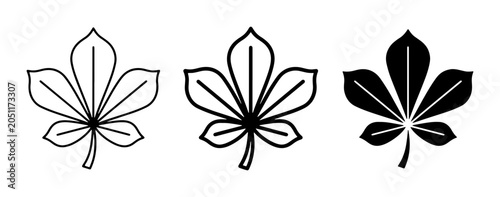 Foto Horse Chestnut Leaf Icons, Outline and Silhouette Vector Graphics for Autumn Des