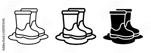 Foto Rain Boots Icon Set, Waterproof Footwear Vector Graphics, Wet Weather Gear, Mudd