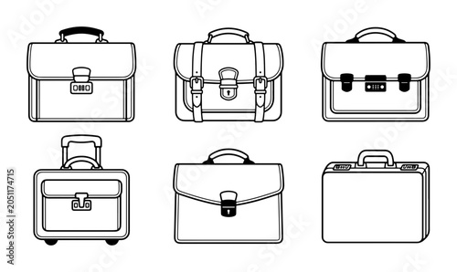 Bild auf Leinwand Business Briefcase Icons Set, Professional Document Cases, Leather Attache Bags,