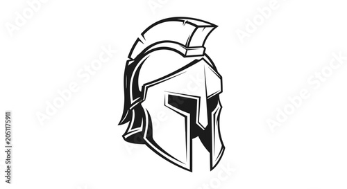 Ancient spartan warrior helmet black and white line art illustration