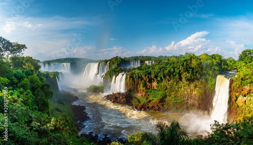 Breathtaking Iguazu Falls Landscape Surrounded By Lush Green Jungle